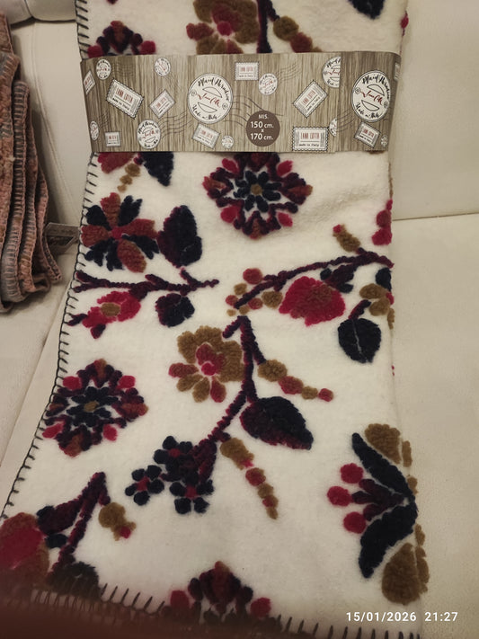 Plaid lana cotta 170x150 con fiori produzione artigianale italiana Toscana Perlatex