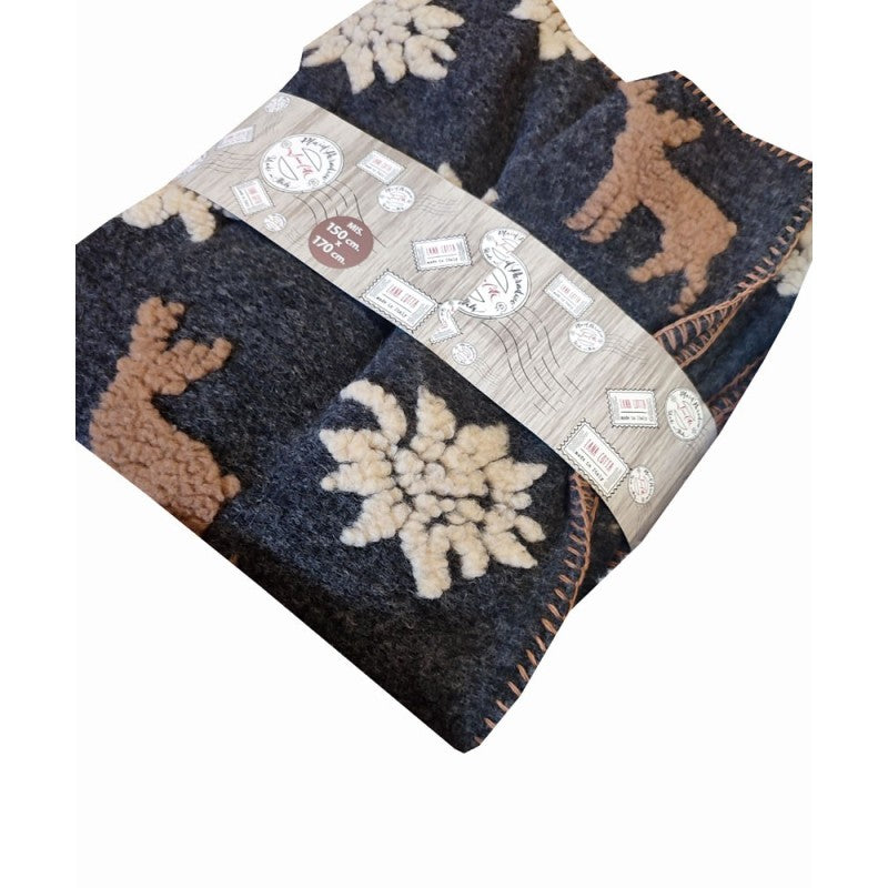 plaid lana cotta stelle alpine e cervo misura 170x150 produzione artigianale Toscana Perlatex
