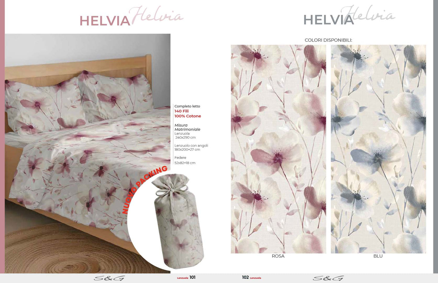 Completo lenzuola  Helvia matrimoniale 100% cotone arrotolato prodotto italiano Sghome