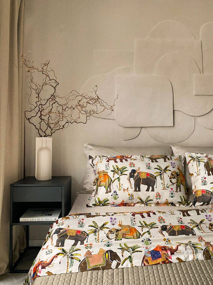 Completo Lenzuola Copriletto CREOLE Circo Panna e Nero Matrimoniale 100% raso di cotone