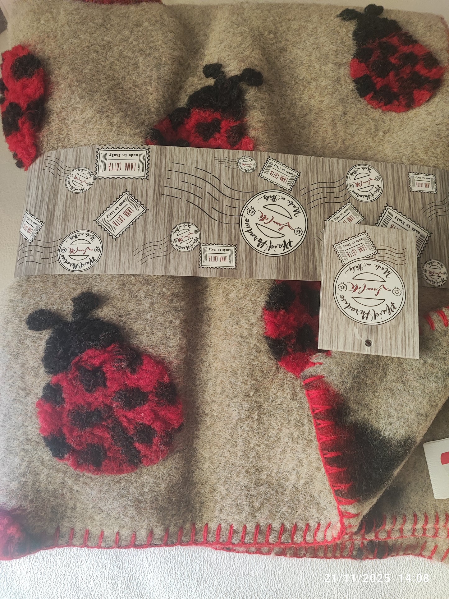 Plaid lana cotta Coccinelle In rilievo produzione artigianale Toscana Perlatex