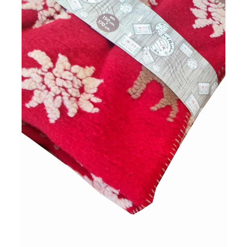 plaid lana cotta stelle alpine e cervo misura 170x150 produzione artigianale Toscana Perlatex